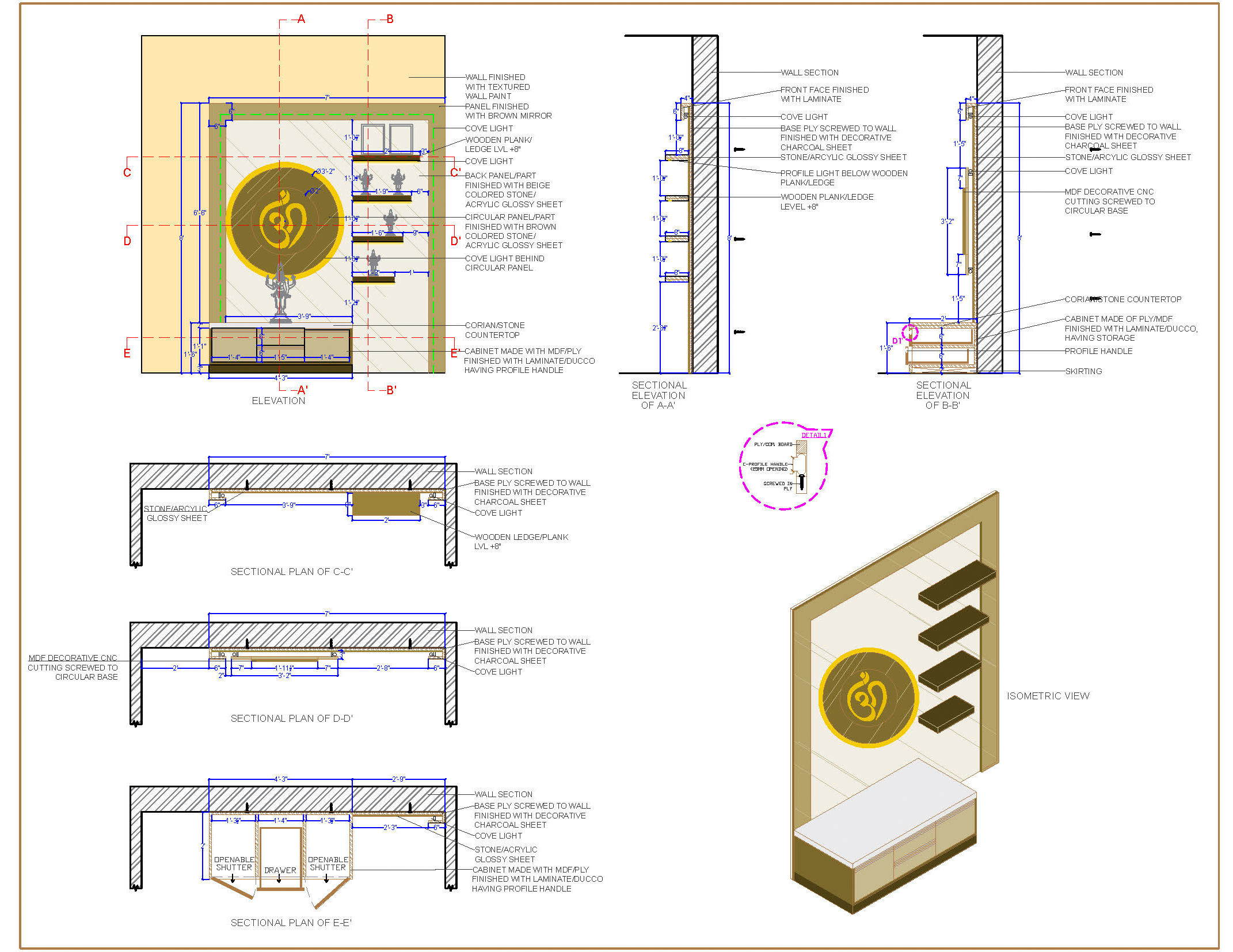 Modern Pooja Mandir Interior CAD Drawing